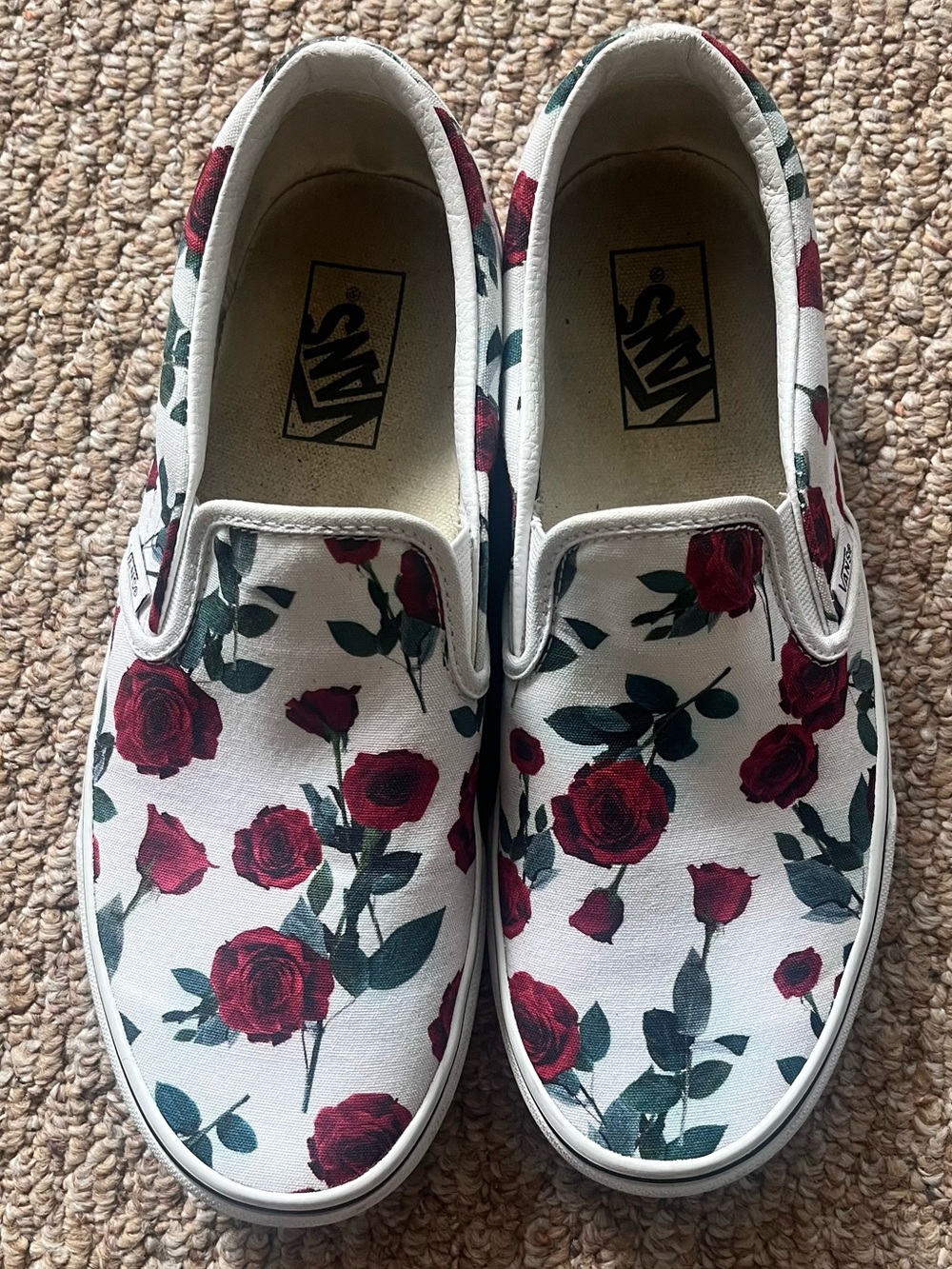 Vans Classic Red Rose Floral Slip On Canvas Sneakers Women’s 9.5